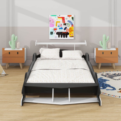 Full Size Race Car-Shaped Platform Bed With Wheels