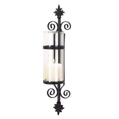 Ornate Scroll Candle Wall Sconce | Vintage Black Iron Accent