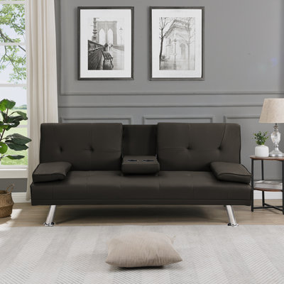 Asington 66" Leather Reclining Convitable Sofa Bed with Armrest two holders