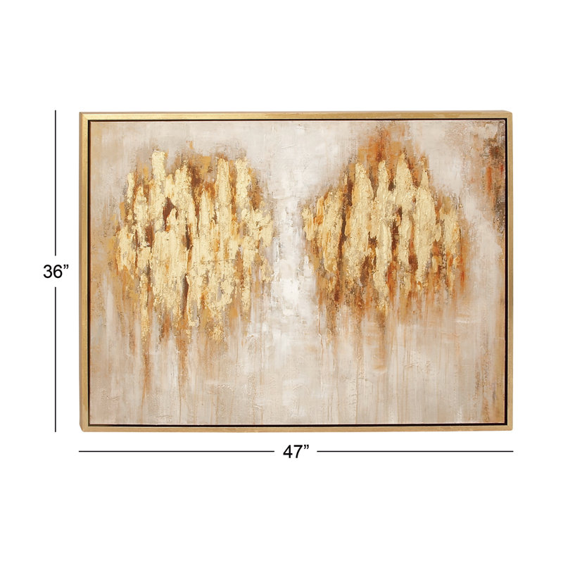 Golden Abstract Landscape Canvas Art in Thin Frame