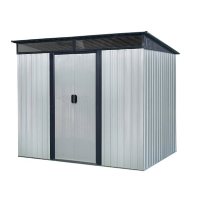 8 ft x 6 ft Outdoor Metal Storage Shed with Lockable Sliding Doors & Transparent Plate for Garden & Lawn