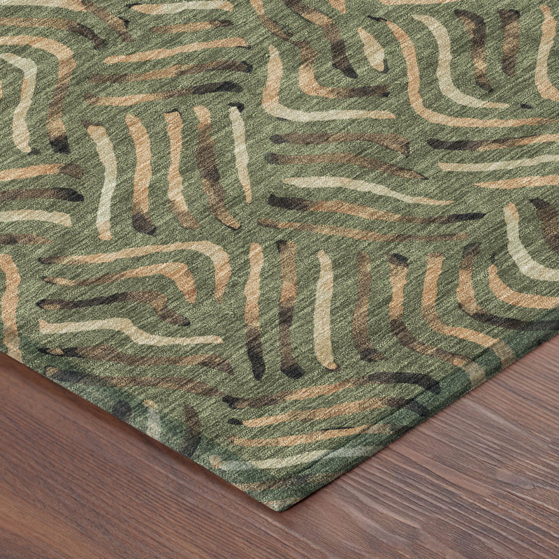 Machine Washable Indoor/Outdoor Chantille ACN2474 Abstract Rug, 2'3" x 7'6" Runner, Olive
