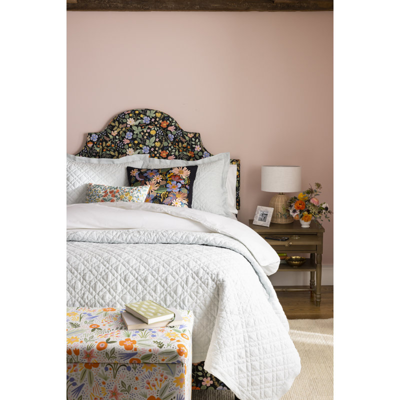 Washed Linen Quilted Sham, White, Euro