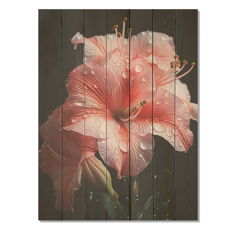 Fleur de lis rose élégance III - lis sur bois, H 20 po x l 10 po