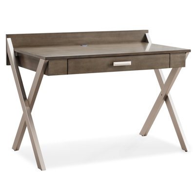 Mixed Metal and Solid + Manufactured Wood Laptop Computer Desk in Smoke Gray and