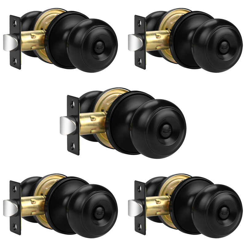Door Knobs with Round Rosette, Keyless Lock, Black, Privacy (Bed & Bath)