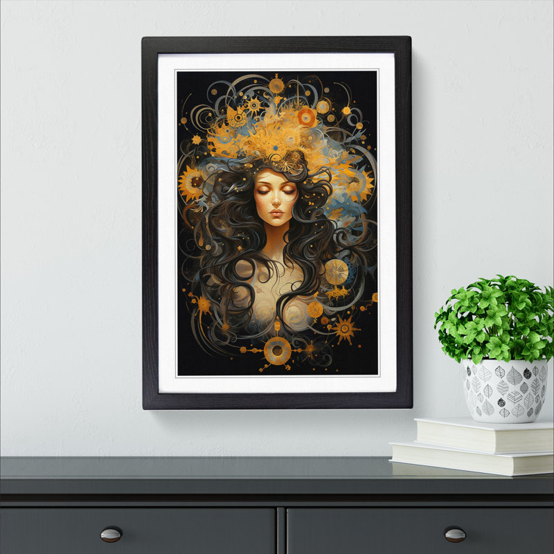 XYZ-FRM-V1223-1671 Virgo Zodiac Modern - Single Picture Frame Print on Wood, Black, 46cm H x 34cm W x 2cm D