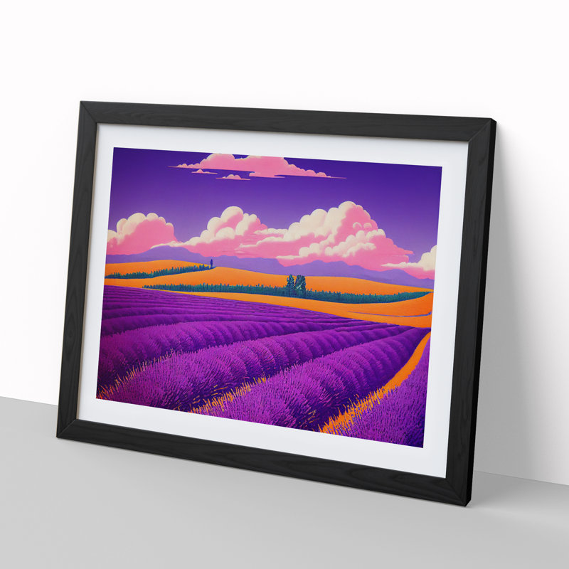 Ingenious Lavender Flower Field - Single Picture Frame Print, Black, 46cm H x 64cm W x 2cm D