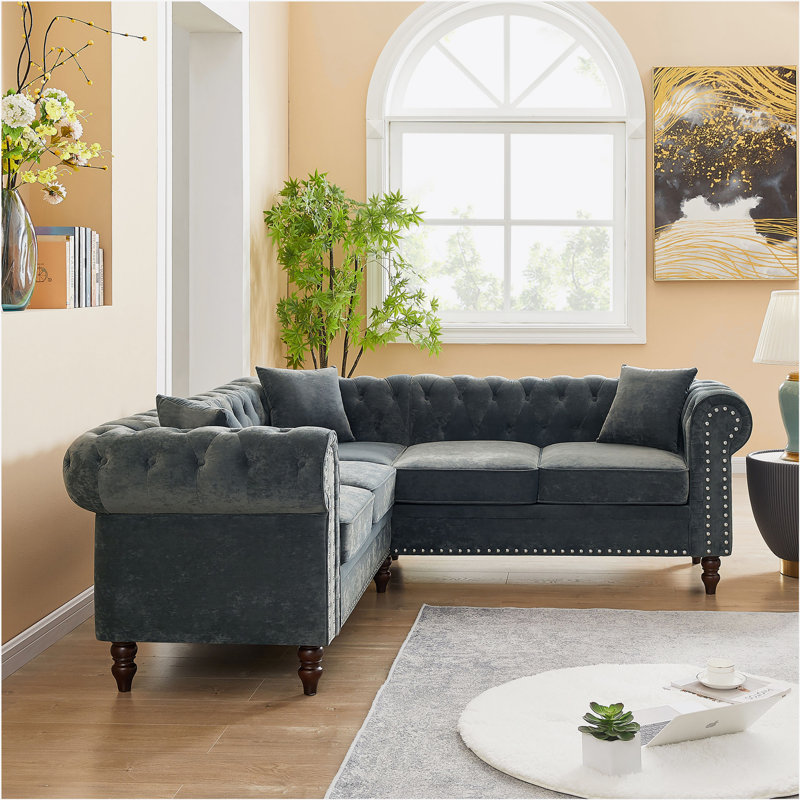 Canapé modulaire 3 pièces Tomomi, Velours gris velours
