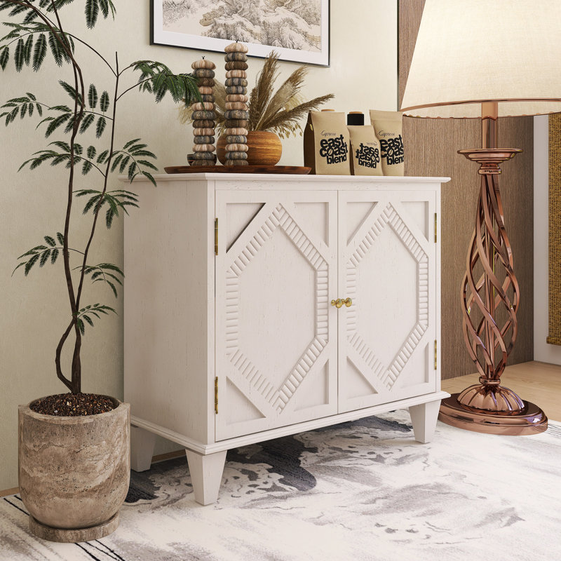 Buffet 33,58 pouces avec rangement, Blanc antique