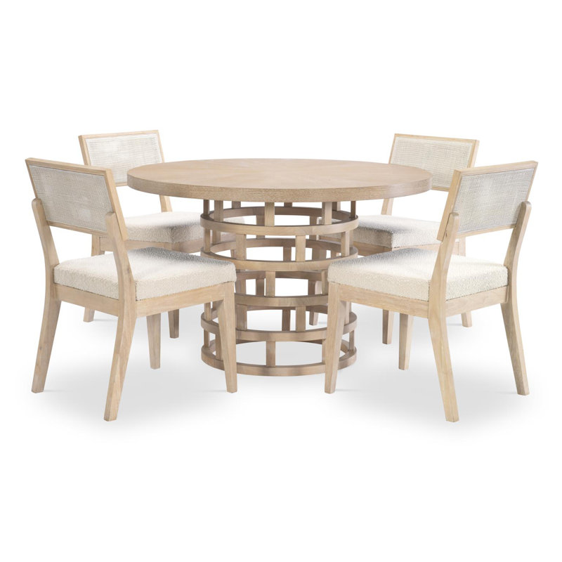 Biscayne Beige and White Round Oak Dining Table