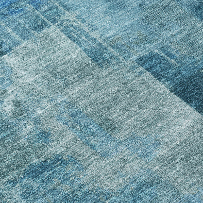 Tapis bleu intérieur / extérieur lavable à la machine Xhevrie, Rectangle 10 pi x 14 pi