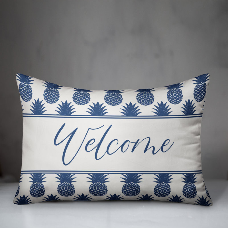 Geometric Outdoor Reversible Throw Pillow, Blue