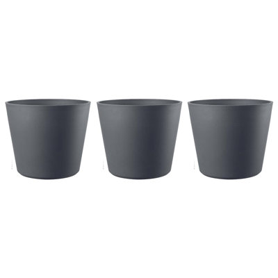 Jardinière ronde de 6 po Deroma Origin | Ensemble de 3 | Plastique léger, résistant aux chocs et durable | Pot intérieur / extérieur pour patio | Réservoir d'eau et bouchon de drain | Pot de fleurs tendance pour plantes, fleurs et jardin
