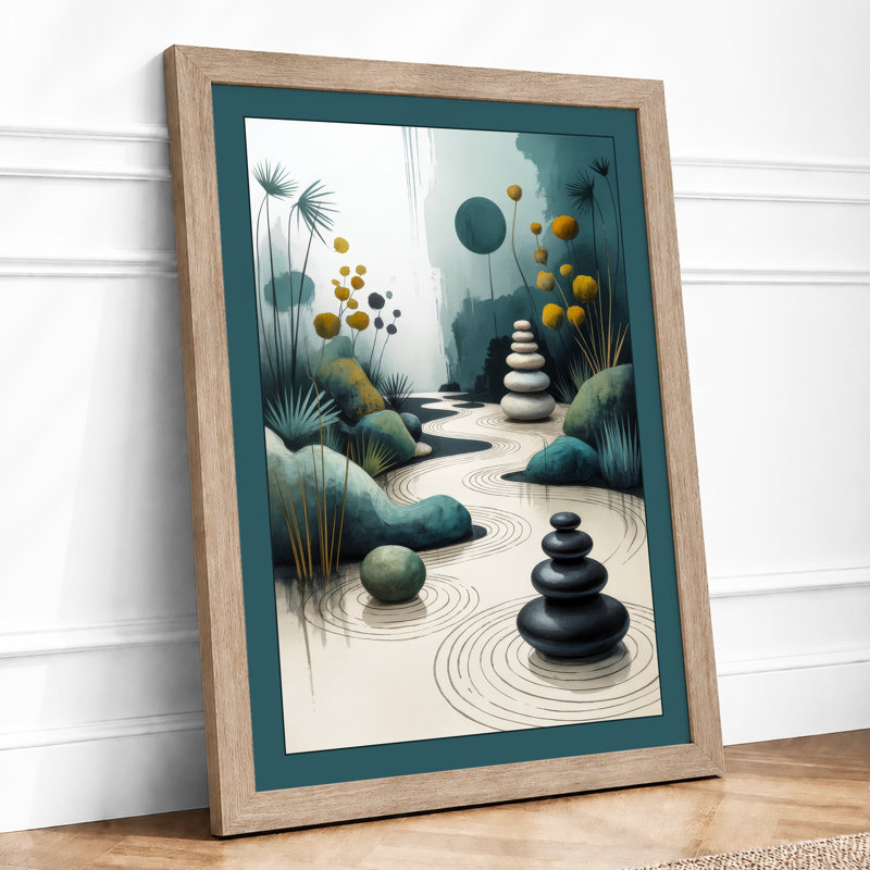 Zen Garden Harmony Japandi - Framed Print, Oak, A4 - 29.7 x 21.0 cm