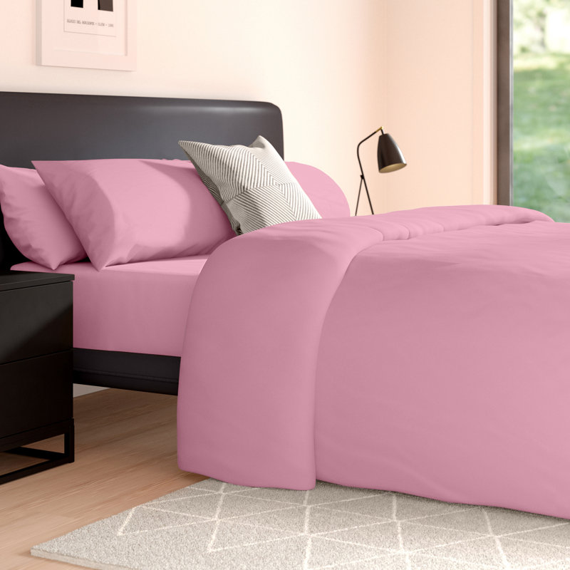 Cotton Blend Plain Dyed Duvet Cover Set with Pillowcases | Premium Polycotton Bedding for Comfort & Style, Pink