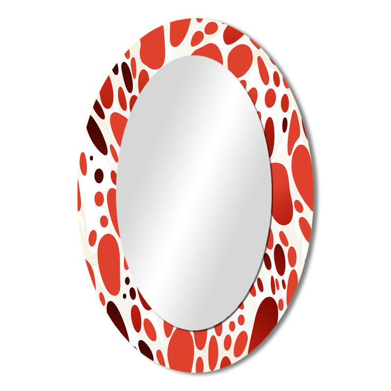 Red And White Polka Dots Pattern - Polka dots  Large Wall Mirror, Red Decorative Mirror, Printed Metal Art, 36" H x 24" W