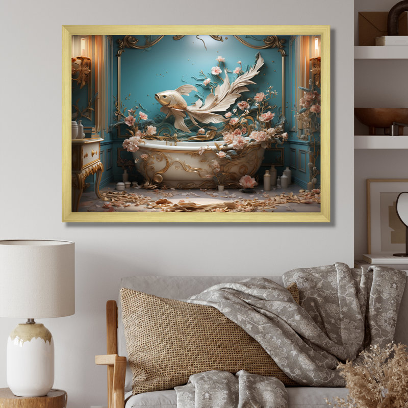 Bathroom Art Deco I - Bath & Laundry Canvas Art Print, Cadre doré à une seule photo, H 16 po x l 32 po x P 1 po