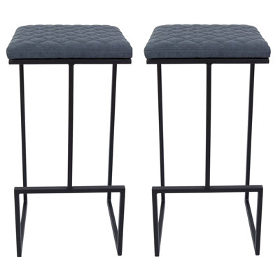 LeisureMod Quincy Leather Bar Stool, Quilted PU Leather Barstool with Metal Sled Base, Built-In Footrest, Diamond Stitching & Anti-Scratch Glides for Kitchen, Home Bar & Counter Seating