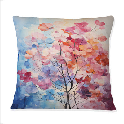 Pink And Blue Trees Field Pointillism VI - Trees Printed Throw Pillow