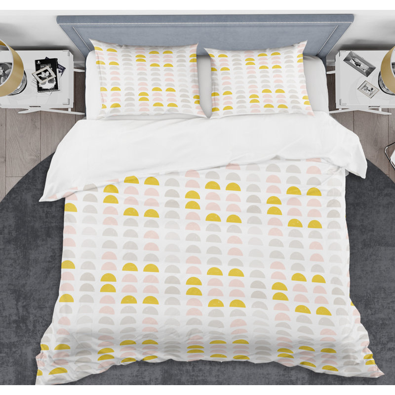 Ensemble de housse de couette à style mid-century à pastel rond iii, Housse simple + 1 taie décorative