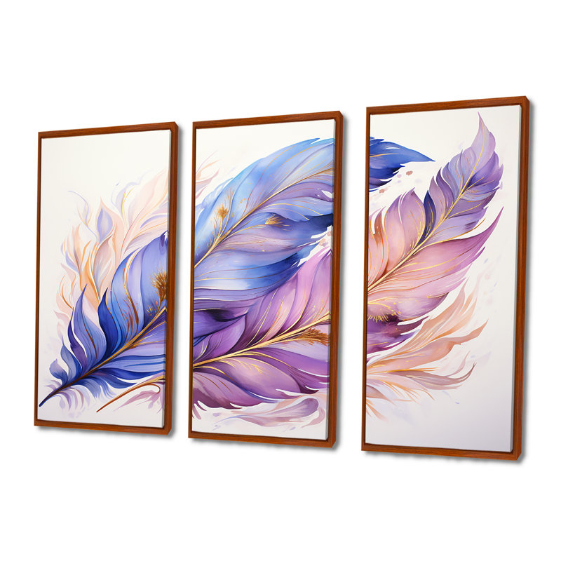 Phelan - Ensemble de décorations murales plumes, H 40 po x l 60 po x P 1 po, Cadre flottant brun