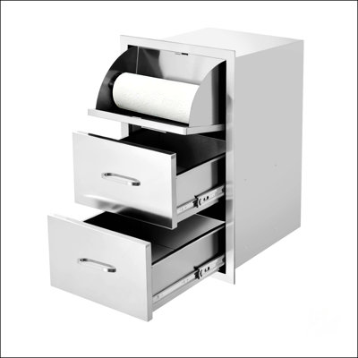 Stainless Steel Kitchen Cabinet With 3 Drawers & Paper Towel Holder, Durable And Space-Efficient Storage Organizer For Countertop Or Under-Cabinet Use
