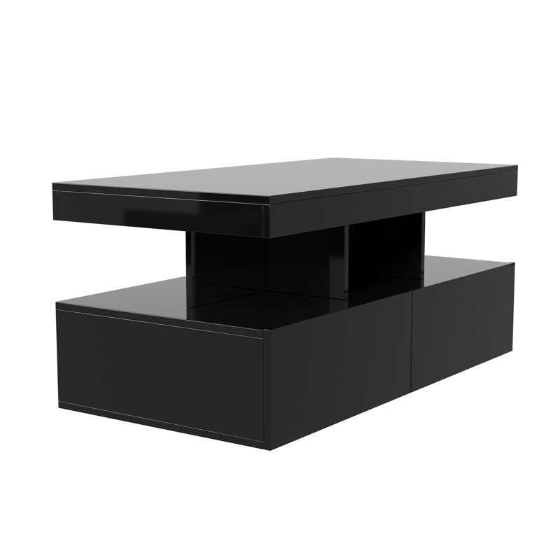Pedestal Coffee Table with Storage, Black