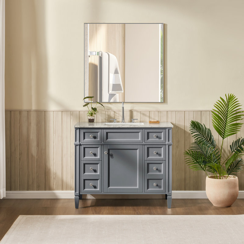 Alexxis Exquisite Home 42" Single Sink Freestanding Bathroom Vanity with White Carrara Marble Top, Charcoal Gray