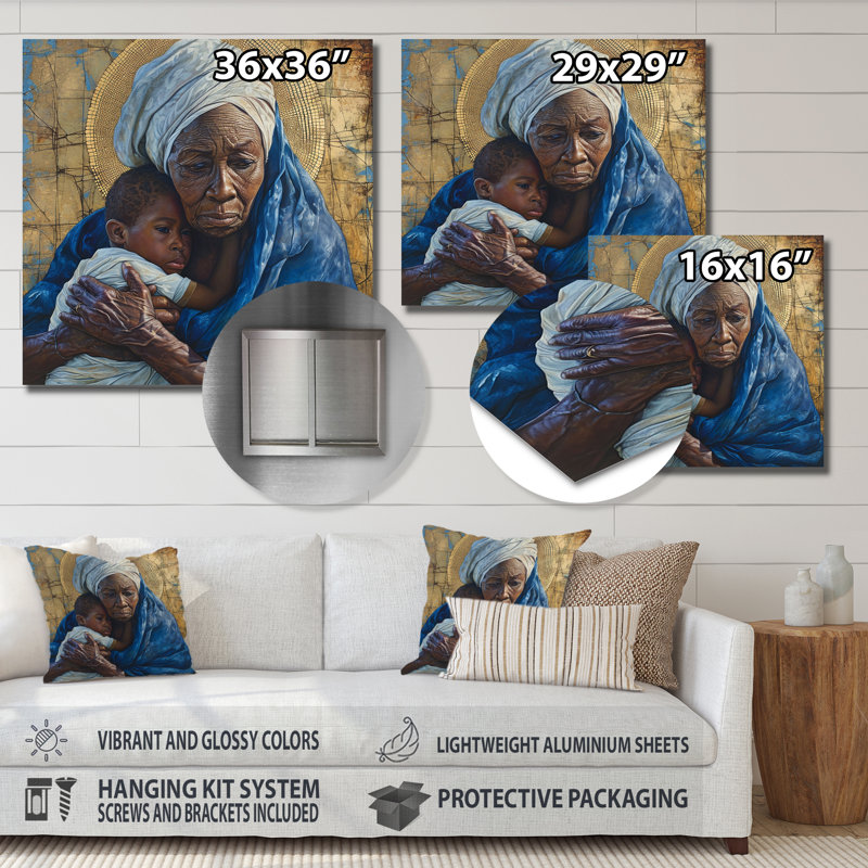 Art africain rétro de la Sainte Marie et de l'enfant Jésus - Christianisme, Métal métal, H 30 po x l 30 po x P 1 po