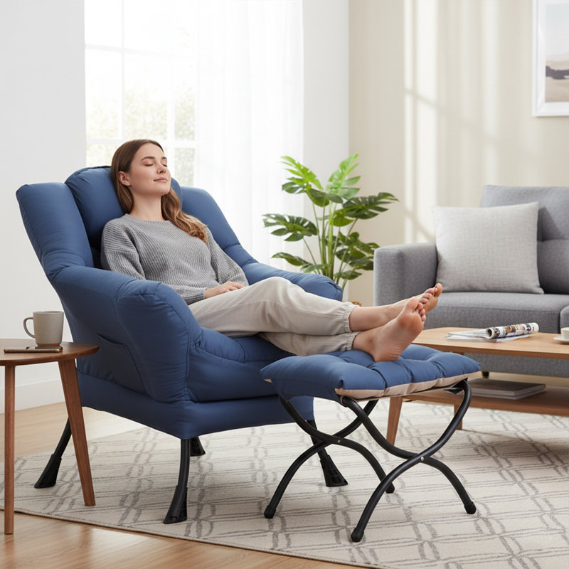 Fauteuil paresseux et rembourré Abramson, Bleu coton, Non