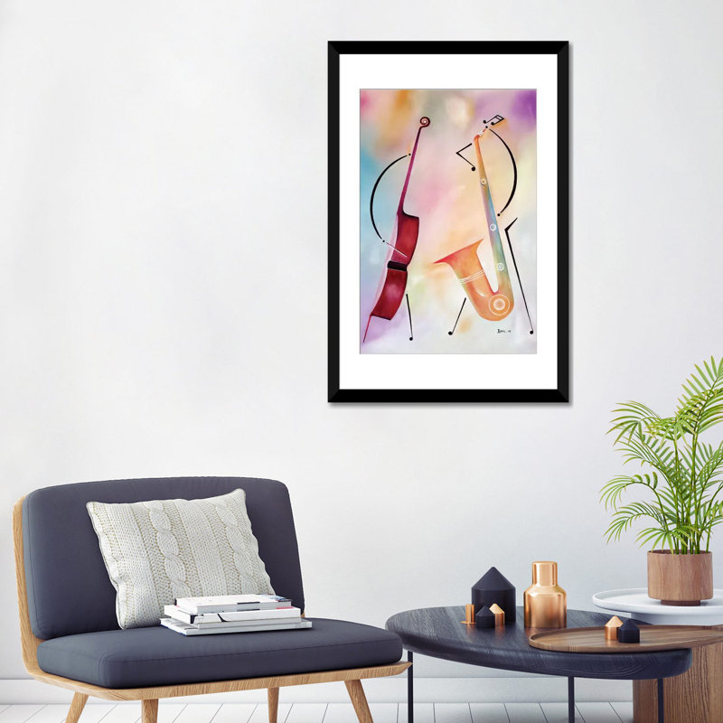 « bass et sax », impression sur toile, H 24 po x l 16 po x P 1 po, Papier d'art encadré noir, Blanc