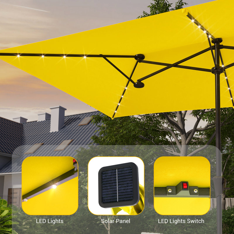 Parasol de terrasse à double face 11x7Ft, Jaune