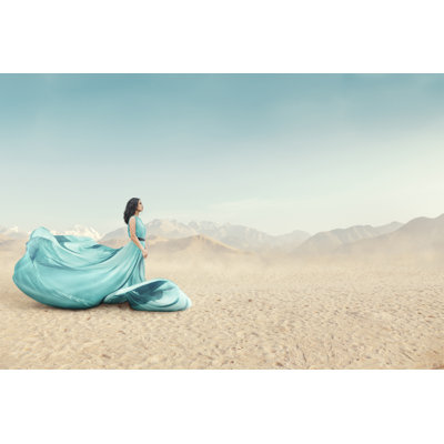 Woman In Long Fluttering Dress - Wrapped Canvas Print