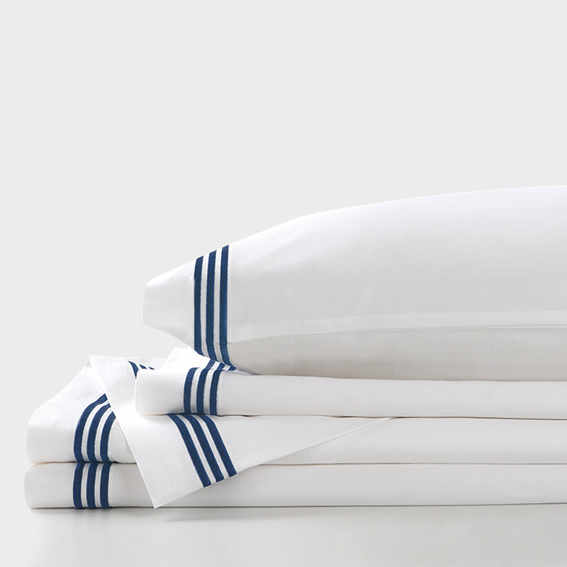 Three Line Hotel Sateen Striped Sheet Set, Silver Blue, Full