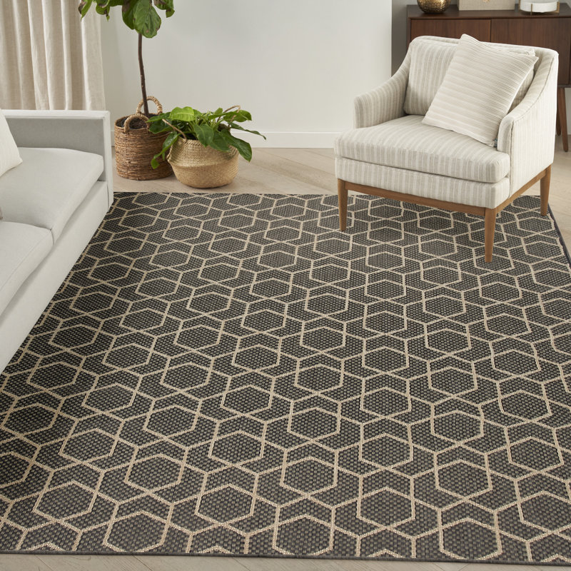 Reidy Modern Indoor/Outdoor Rug, Rectangle 8' x 10', Charcoal
