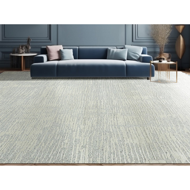 Tapis ivoire et argent noué à la main de haute qualité, Rectangle 8 pi x 10 pi