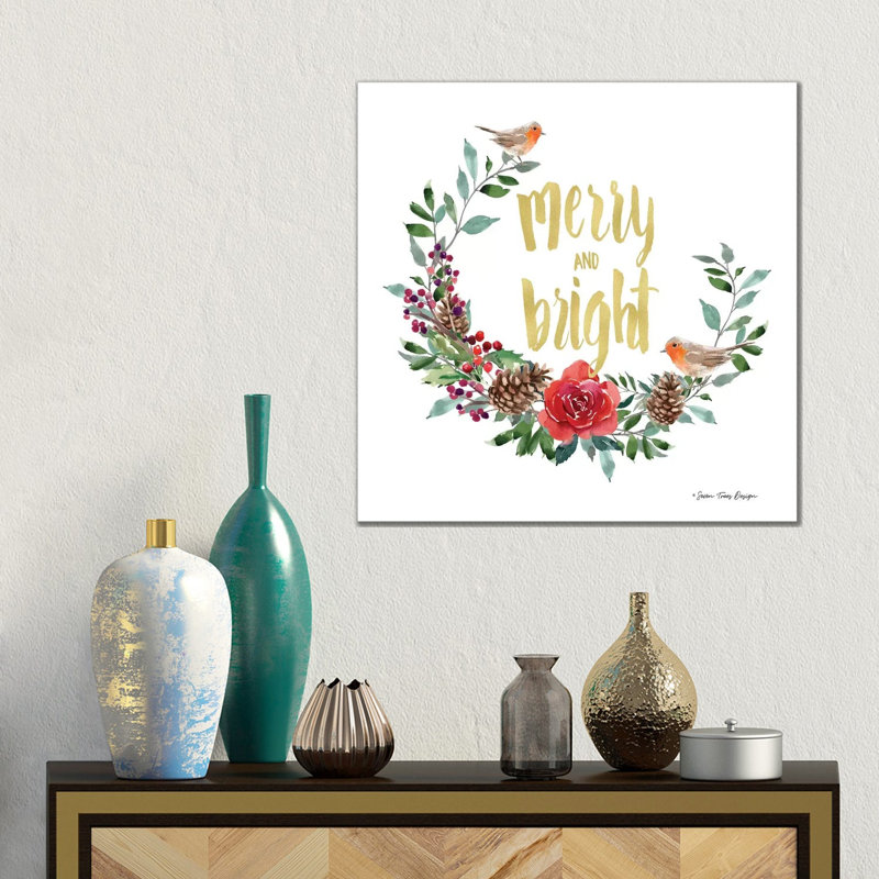 Merry And Bright Robin Wreath by Seven Trees Design - Gallery-Wrapped Canvas Giclée on Canvas, Canvas