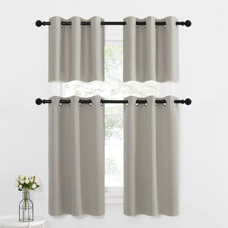 NICETOWN Blackout Small Window Valances, Rustic Farmhouse Curtains Grommet Top Thermal Insulated Window Drapes for Kitchen/Bathroom/Basement, 2 Panels.