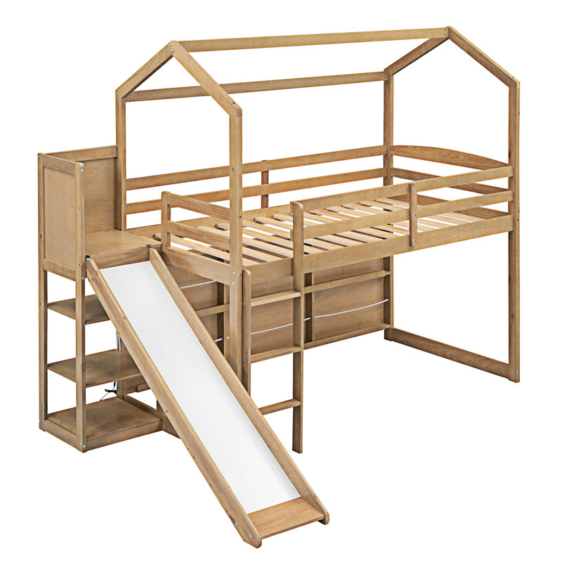 Lit mezzanine avec glissade Wood House, Bois