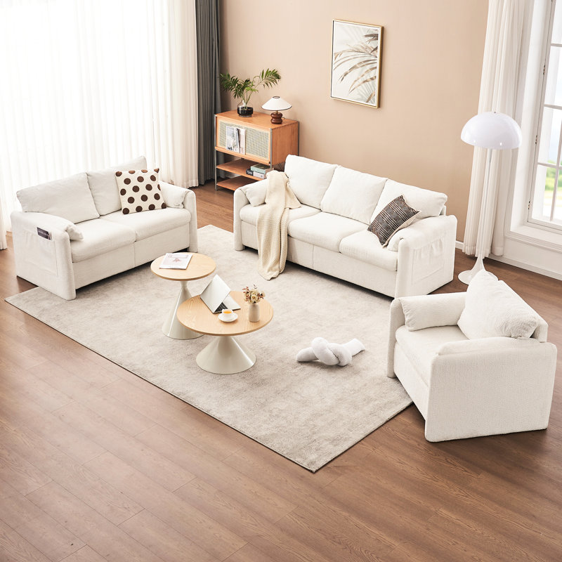 2 en blanc avec revêtement en chenille et mousse haute stable pour un confort familial, H 35,61 po x l 60,68 po x P 32,68 po