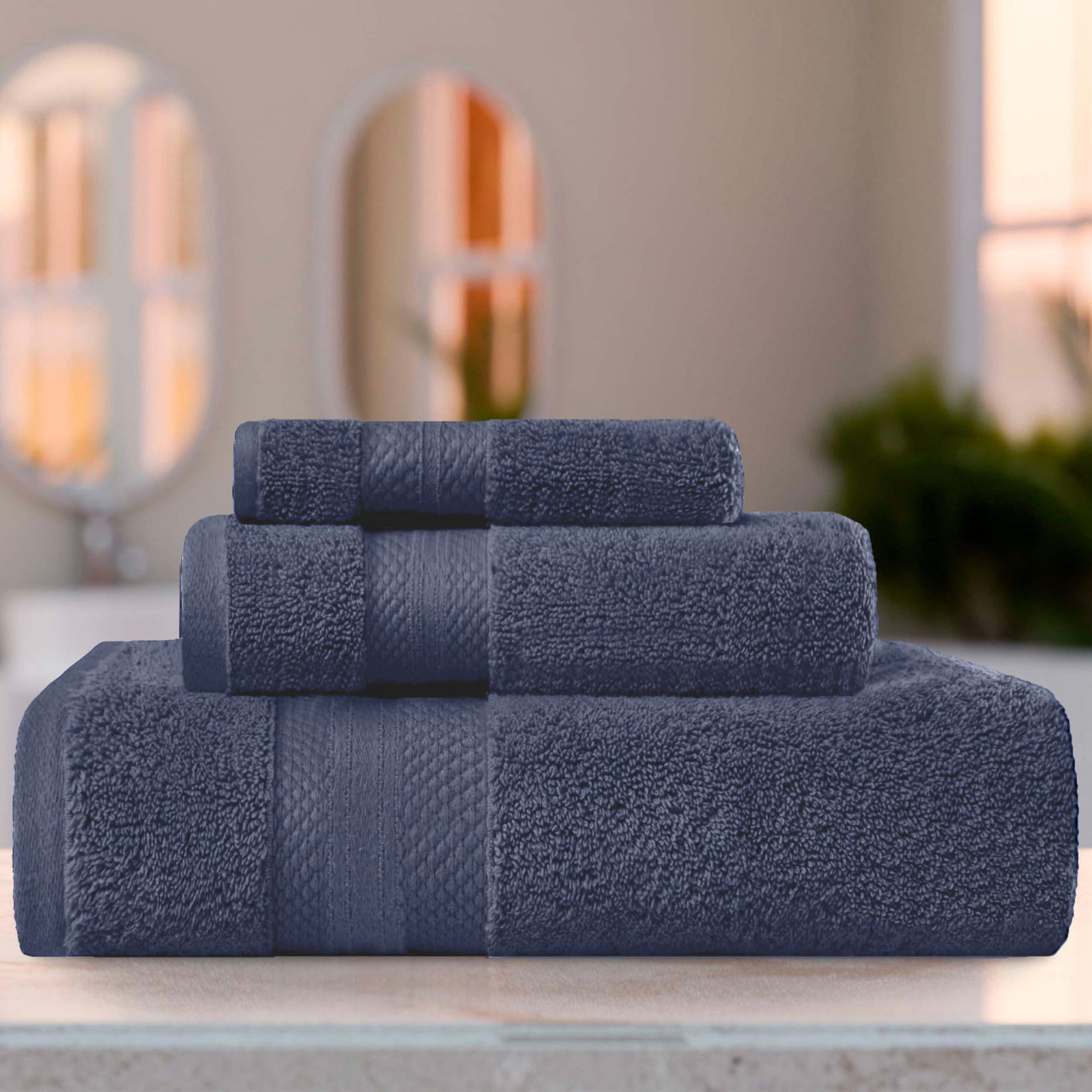 Finnian Turkish Cotton Bath Towel, Crown Blue, 3 Piece Towel Set