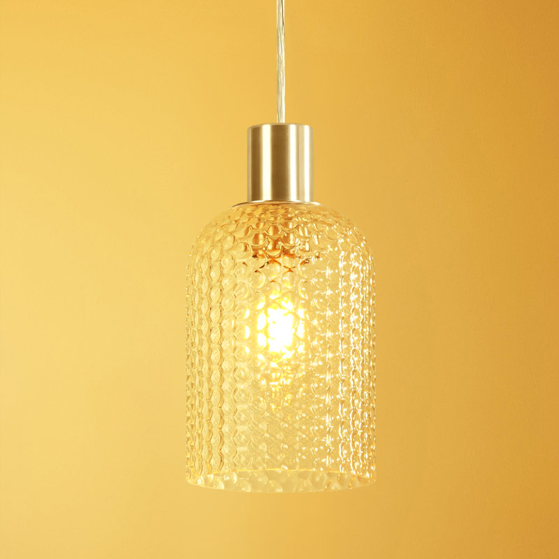 Luminaire suspendu cylindrique en verre texturé à 1 lumière à intensité variable, gradient blue