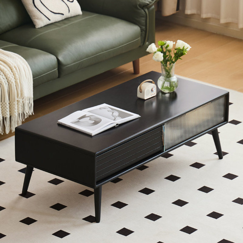 Retro rectangular solid wood coffee table, 16.1" H x 47.2" L x 22" W