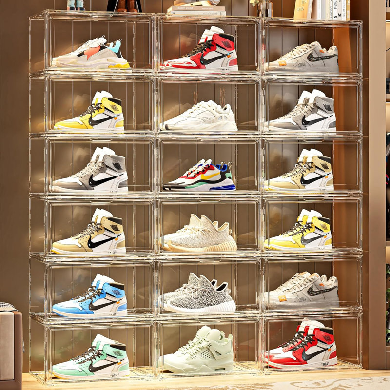 Paquet de 12 boîtes à chaussures en acrylique transparent - Rangement de chaussures empilable avec porte magnétique