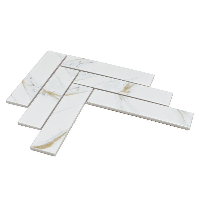 Calacatta Gold 2" x 8" Herringbone Porcelain Mosaic Tile