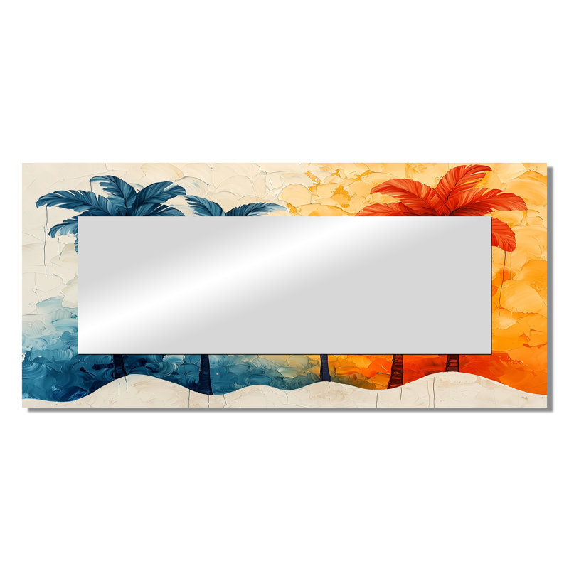 Desert Blossom Of Sunrise Colors Plam Trees II - Traditional Mirror Wall Decor - Printed On Metal, 28" x 60"