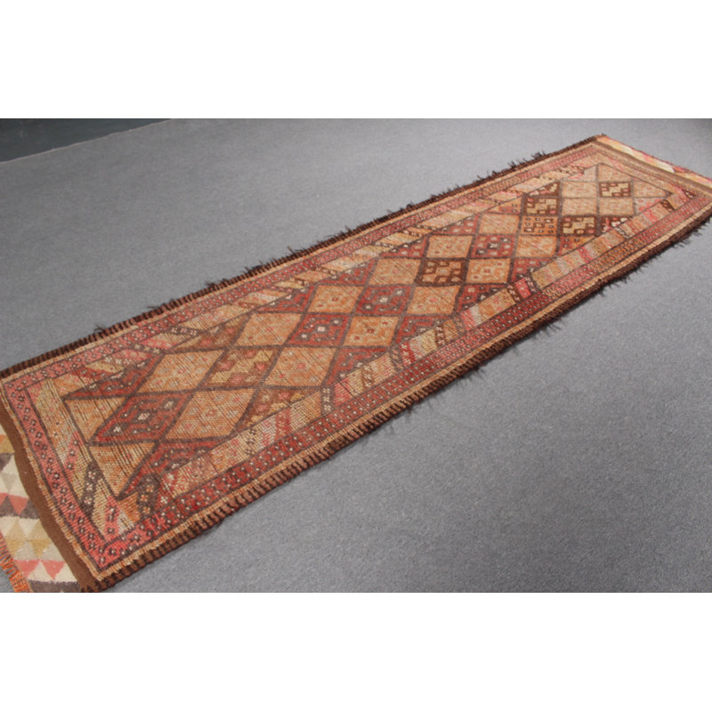Tapis de couloir anatolien turc vintage orange pour la cuisine avec motif coloré Herki