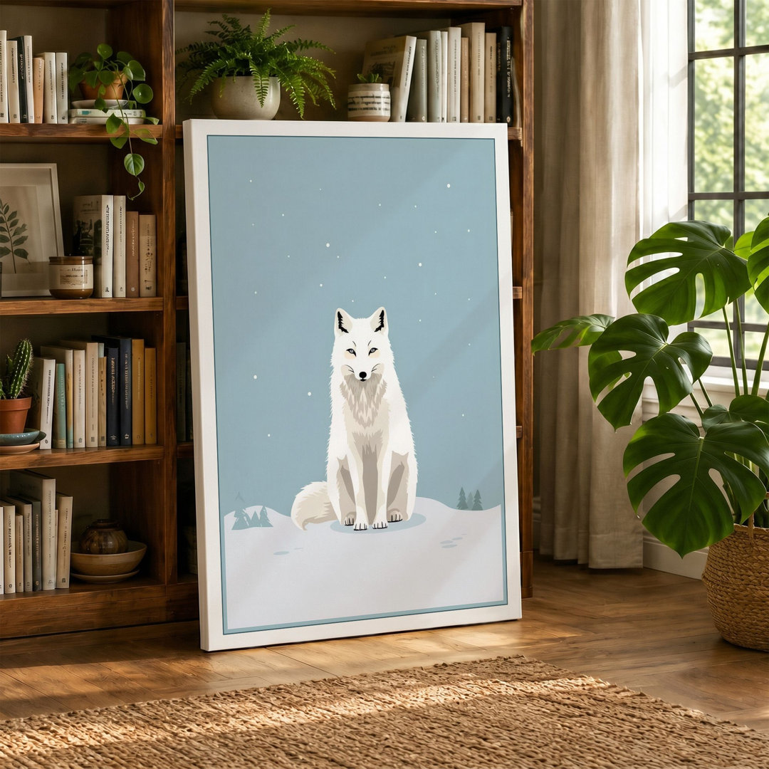 Arctic Fox in Snow Minimalist - Wrapped Canvas