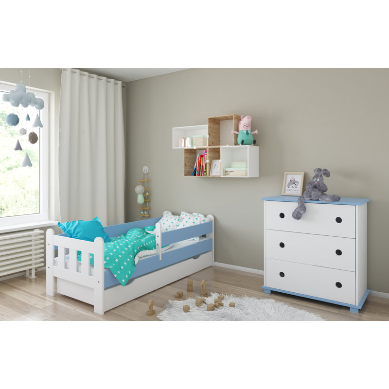 Sherri bed with drawer and mattress, Blue, European Toddler (180 x 80 cm)